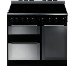 SMEG  Symphony 90 cm Electric Induction Range Cooker - Black & Stainless Steel